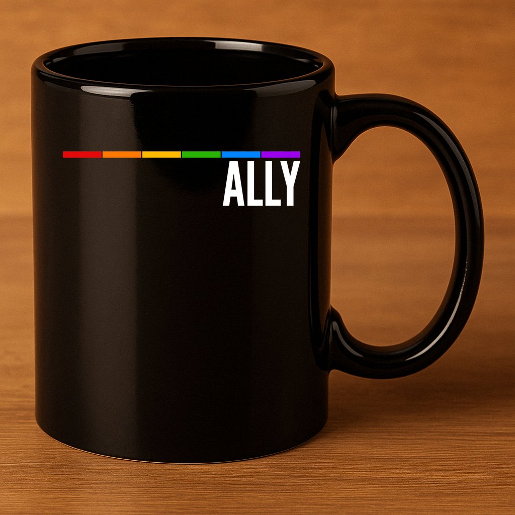 Ally LGBT Support Rainbow Thin Line 11oz C Handle Ceramic Mug