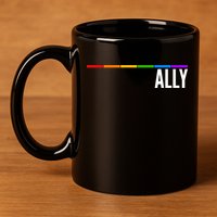 Ally LGBT Support Rainbow Thin Line 11oz C Handle Ceramic Mug