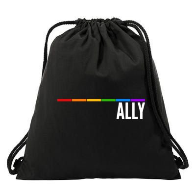 Ally LGBT Support Rainbow Thin Line Drawstring Bag