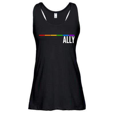 Ally LGBT Support Rainbow Thin Line Ladies Essential Flowy Tank