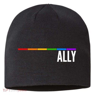 Ally LGBT Support Rainbow Thin Line Sustainable Beanie