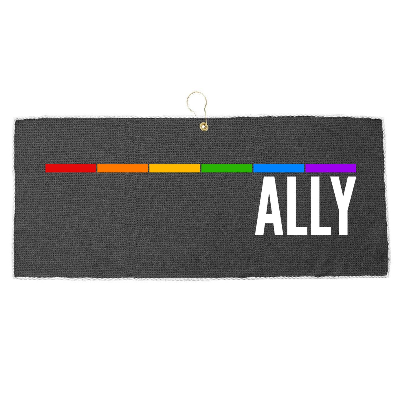 Ally LGBT Support Rainbow Thin Line Large Microfiber Waffle Golf Towel
