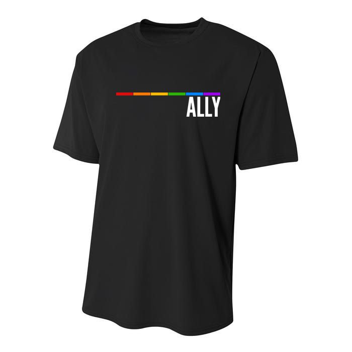 Ally LGBT Support Rainbow Thin Line Youth Performance Sprint T-Shirt