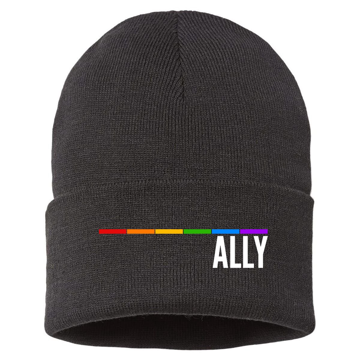Ally LGBT Support Rainbow Thin Line Sustainable Knit Beanie