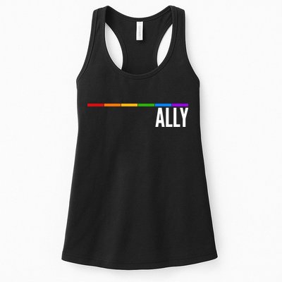 Ally LGBT Support Rainbow Thin Line Womens Tank Top