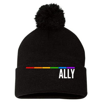 Ally LGBT Support Rainbow Thin Line Pom Pom 12in Knit Beanie