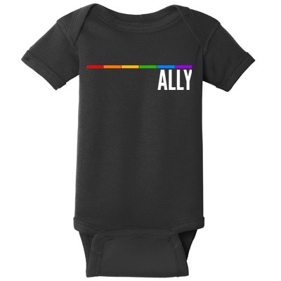 Ally LGBT Support Rainbow Thin Line Baby Bodysuit