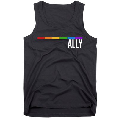 Ally LGBT Support Rainbow Thin Line Tank Top