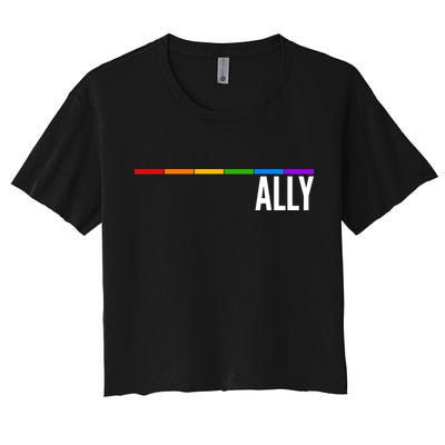 Ally LGBT Support Rainbow Thin Line Crop Top