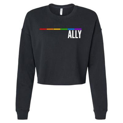 Ally LGBT Support Rainbow Thin Line Cropped Pullover Crew