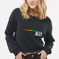 Ally LGBT Support Rainbow Thin Line Cropped Pullover Crew