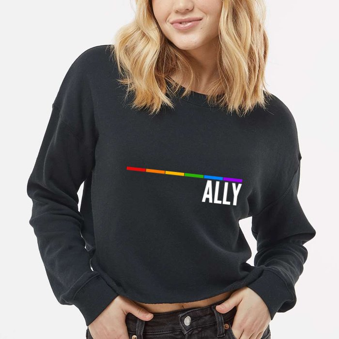 Ally LGBT Support Rainbow Thin Line Cropped Pullover Crew