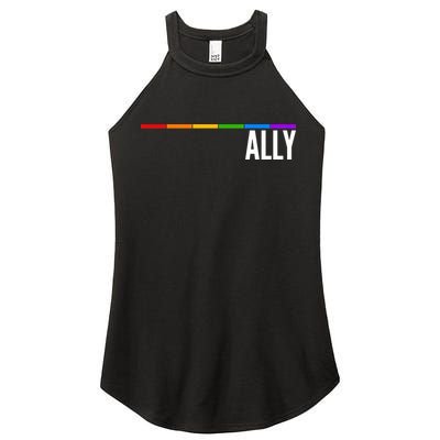 Ally LGBT Support Rainbow Thin Line Women's Perfect Tri Rocker Tank
