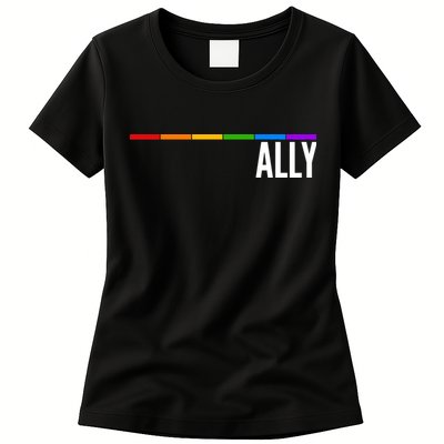 Ally LGBT Support Rainbow Thin Line Womens T-Shirt