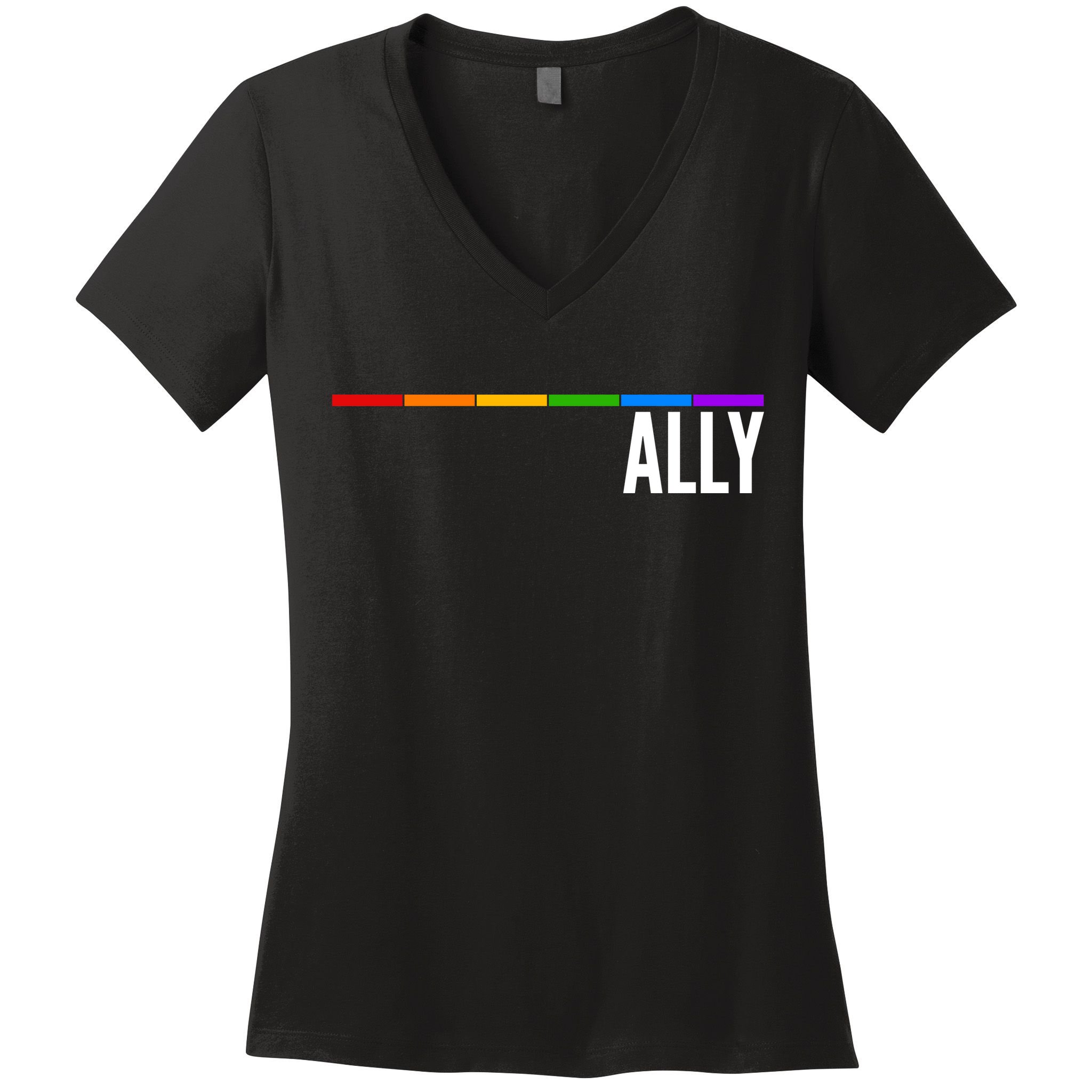 Ally LGBT Support Rainbow Thin Line Women's V-Neck T-Shirt