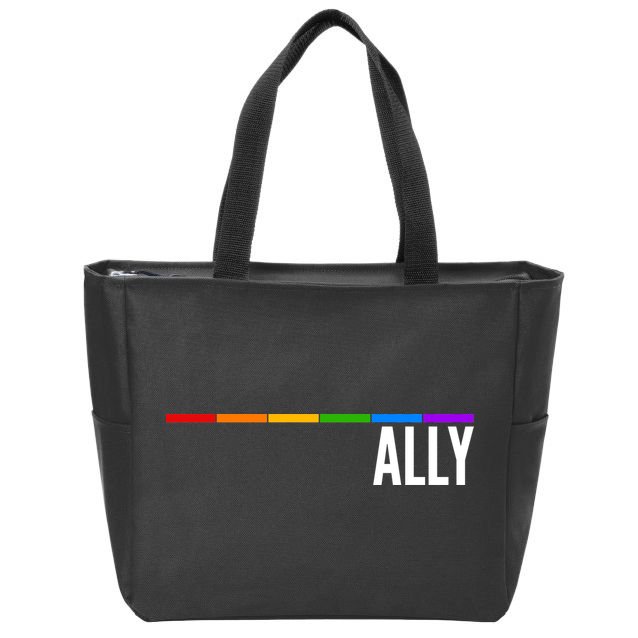 Ally LGBT Support Rainbow Thin Line Zip Tote Bag
