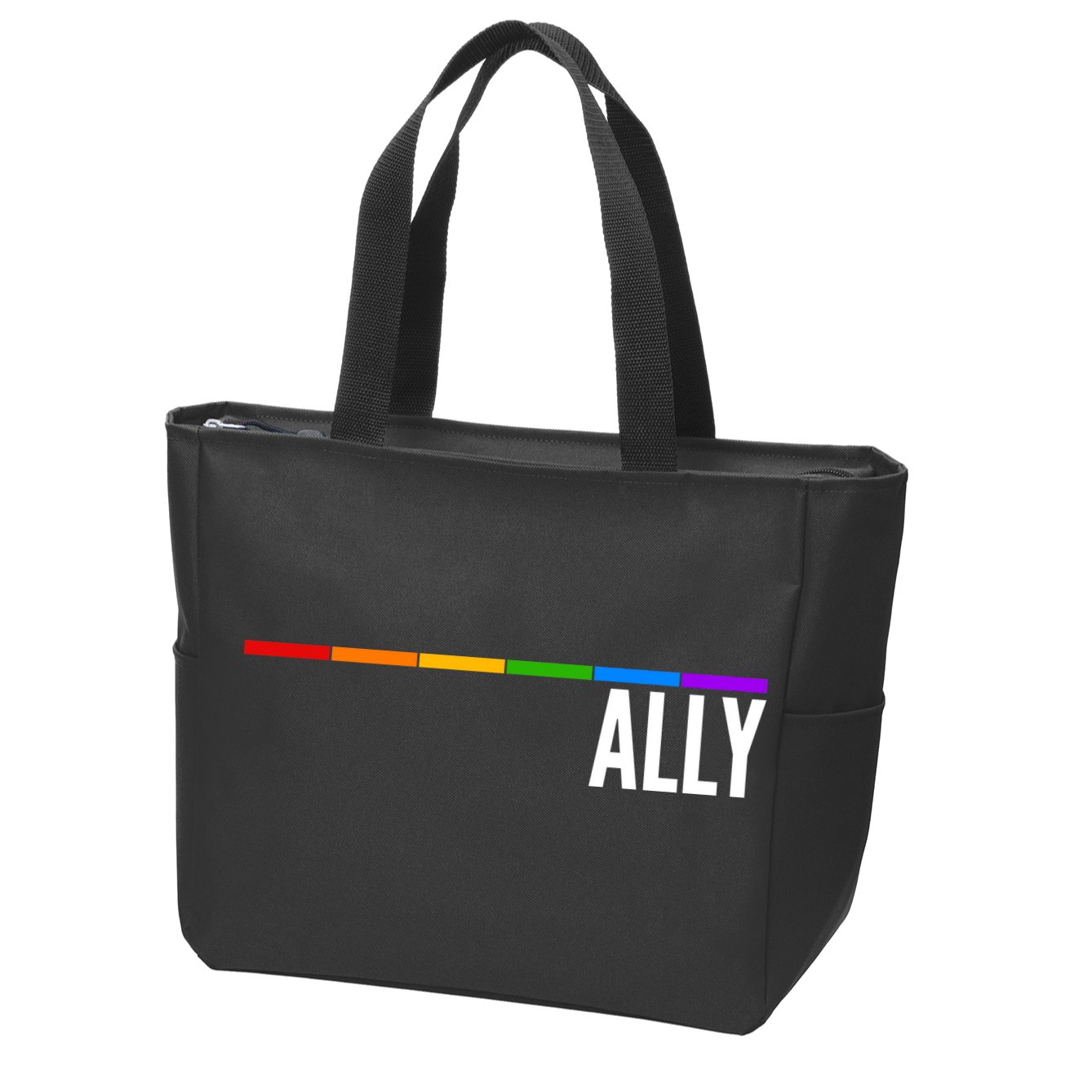Ally LGBT Support Rainbow Thin Line Zip Tote Bag