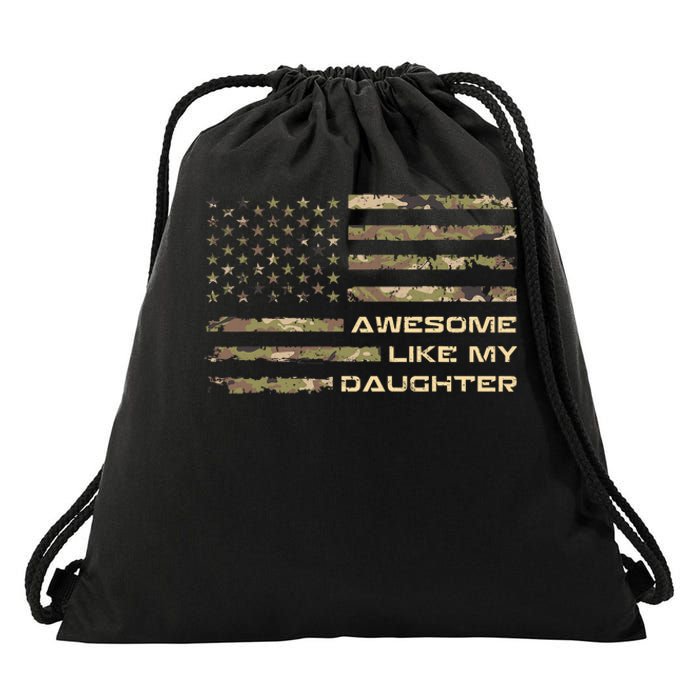 Awesome Like My Daughter Dad Fathers Day Camo American Flag Drawstring Bag