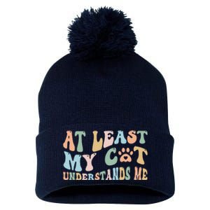 At Least My Cat Loves Me Funny Sarcastic Cat Lover Quote Pom Pom 12in Knit Beanie