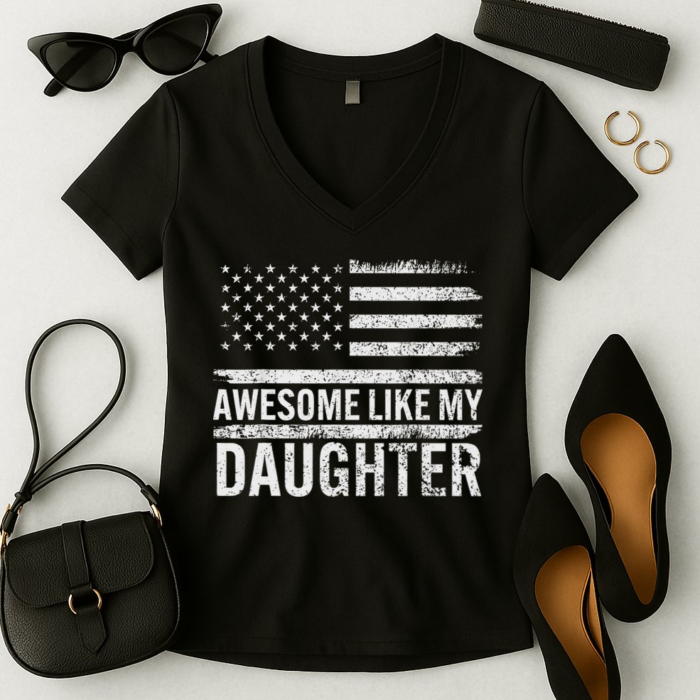 Awesome Like My Daughter Gifts Funny Fathers Day Dad Women's V-Neck T-Shirt