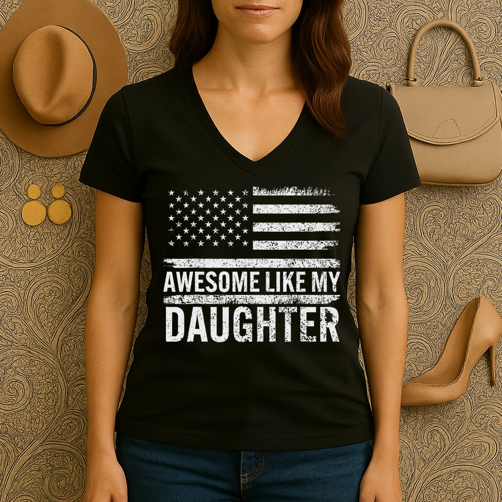 Awesome Like My Daughter Gifts Funny Fathers Day Dad Women's V-Neck T-Shirt