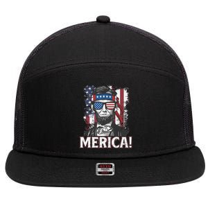 Abraham Lincoln Merica USA American Flag 4th of July 7 Panel Mesh Trucker Snapback Hat