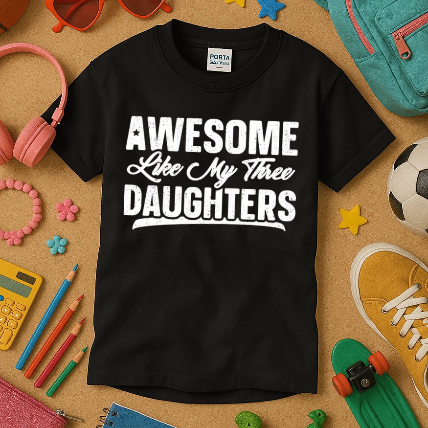 Awesome Like My Three Daughters Gift Funny Fathers Day Kids T-Shirt