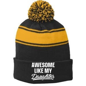 AWESOME LIKE MY TWO DAUGHTERS Father's Day Dad Men Him Gift Stripe Pom Pom Beanie