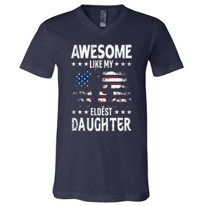 Awesome Like My Eldest Daughter Retro Usa Flag Fathers Day V-Neck T-Shirt