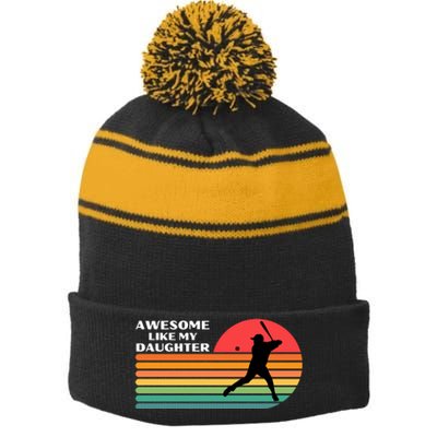 Awesome Like My Daughter Vintage Baseball Dad Stripe Pom Pom Beanie