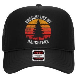 Awesome Like My Daughter Retro Sun Minimalist Pine Tree High Crown Mesh Back Trucker Hat