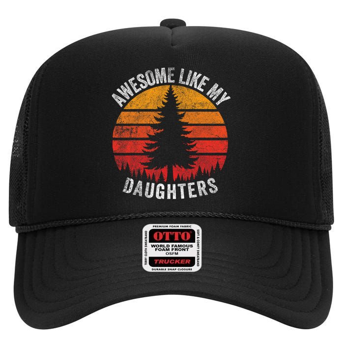 Awesome Like My Daughter Retro Sun Minimalist Pine Tree High Crown Mesh Back Trucker Hat