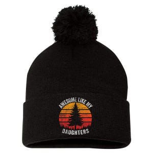 Awesome Like My Daughter Retro Sun Minimalist Pine Tree Pom Pom 12in Knit Beanie