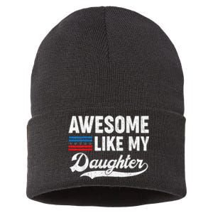 Awesome Like My Daughter Retro Dad Funny Fathers US Flag Sustainable Knit Beanie