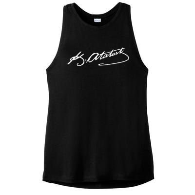 Ataturk Logo Mustafa Kemal AtatüRk Signature Imza TüRkiye Ladies PosiCharge Tri-Blend Wicking Tank