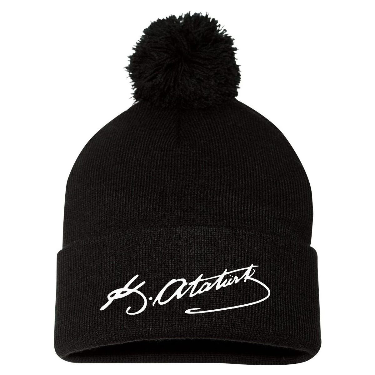 Ataturk Logo Mustafa Kemal AtatüRk Signature Imza TüRkiye Pom Pom 12in Knit Beanie