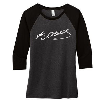 Ataturk Logo Mustafa Kemal AtatüRk Signature Imza TüRkiye Women's Tri-Blend 3/4-Sleeve Raglan Shirt