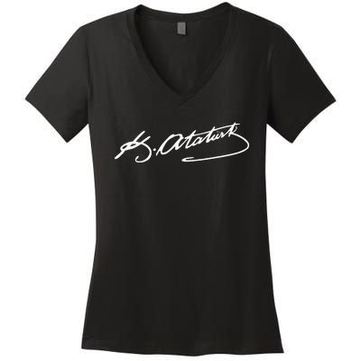 Ataturk Logo Mustafa Kemal AtatüRk Signature Imza TüRkiye Women's V-Neck T-Shirt