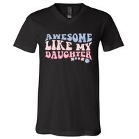 Awesome Like My Daughter Fathers Day Wavy Groovy Celebration V-Neck T-Shirt