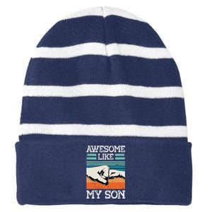 AWESOME LIKE MY SON Funny Fathers Day Dad Joke Striped Beanie with Solid Band