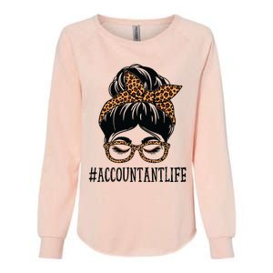 Accountant Leopard Messy Bun Women Back To School Womens California Wash Sweatshirt