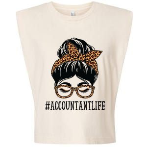 Accountant Leopard Messy Bun Women Back To School Garment-Dyed Women's Muscle Tee