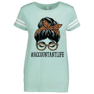 Accountant Leopard Messy Bun Women Back To School Enza Ladies Jersey Football T-Shirt