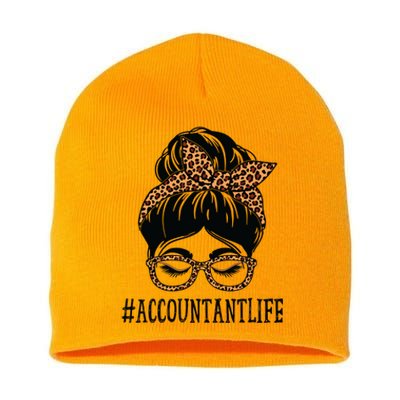 Accountant Leopard Messy Bun Women Back To School Short Acrylic Beanie