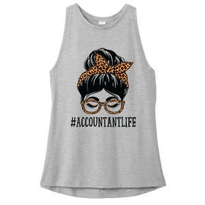 Accountant Leopard Messy Bun Women Back To School Ladies PosiCharge Tri-Blend Wicking Tank