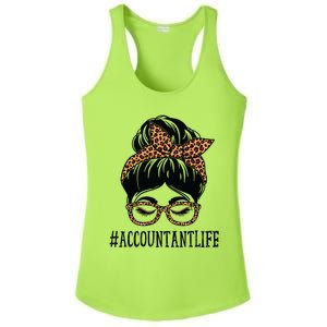 Accountant Leopard Messy Bun Women Back To School Ladies PosiCharge Competitor Racerback Tank