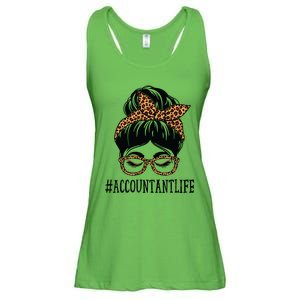 Accountant Leopard Messy Bun Women Back To School Ladies Essential Flowy Tank