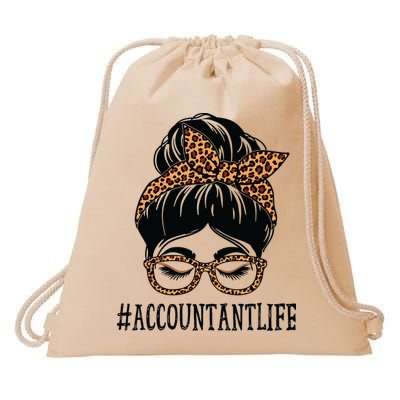 Accountant Leopard Messy Bun Women Back To School Drawstring Bag