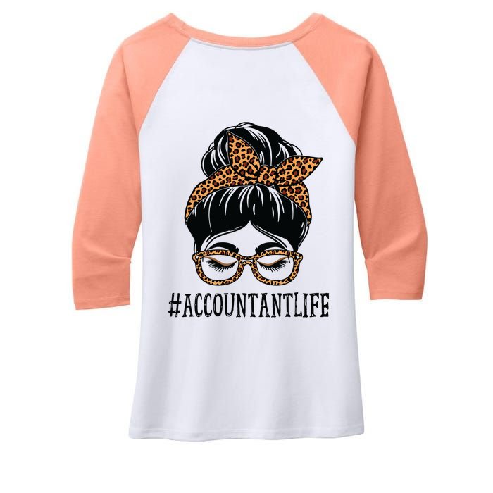 Accountant Leopard Messy Bun Women Back To School Women's Tri-Blend 3/4-Sleeve Raglan Shirt