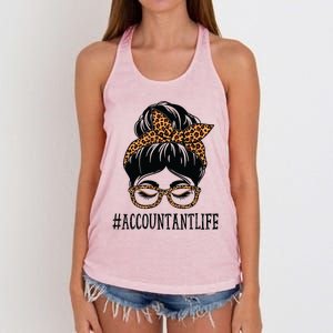 Accountant Leopard Messy Bun Women Back To School Women's Knotted Racerback Tank